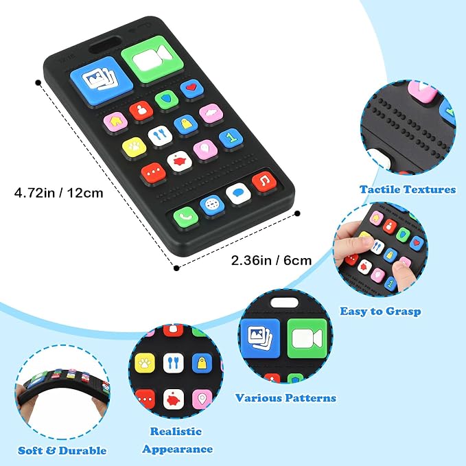 Baby Silicone Teething Toys, Phone and Remote Teether Toys for Toddlers 3-18 Months, Boys Girls Babies Teething Toy, Baby Chew Toy, Freezer BPA Free