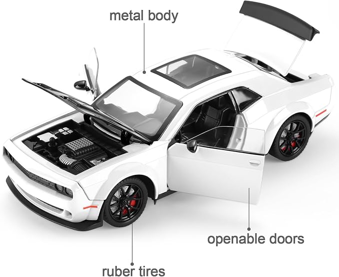 Toy Cars for Boys Age 3-12 1:24 Diecast Car Toys Metal Car Model with Light & Sound Collectable Muscle Super Cars for Kids (White)