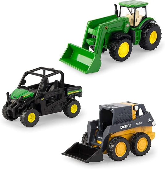 ERTL Iron John Deere Die-Cast Replicas - Includes Tractor, Gator, and Skid Steer Farm Toys with Collectible Display Box - John Deere Tractor Toys - 3 Inch - 3 Count - Ages 3 Years and Up
