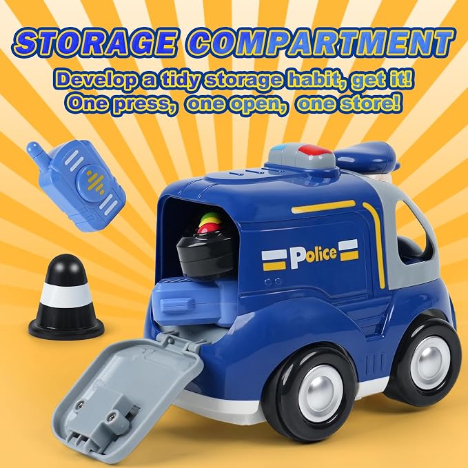 Remote Control Car for Toddlers - Birthday Gifts for Boys and Kids Ages 18+ Months, 2 3 4 5 Years, 2.4GHz RC Interactive Cartoon Police Car with Lights, Sounds & Music