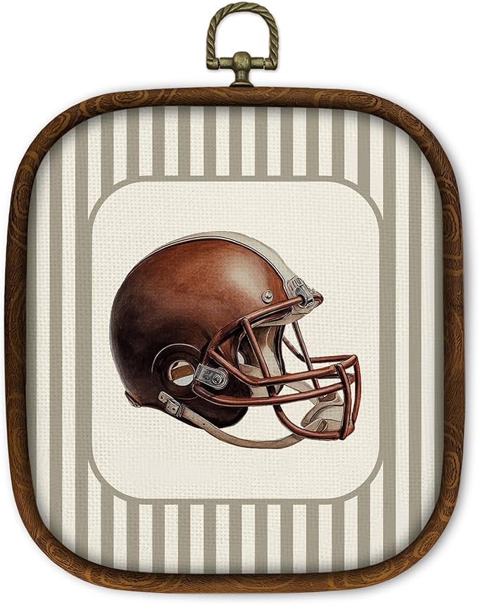 WULQYING Helmet Sports Nursery Wall Art Decor, Boys Room Square Framed Canvas Art Prints, Neutral Striped Sport Lover Gift Wall Hanging Decor for Kids Nursery Room Playroom, 5.7x6.5 Inches