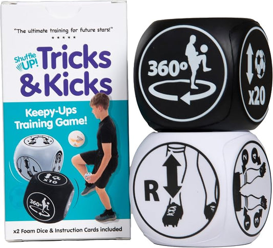 Shuffle Up Tricks & Kicks Dice Soccer Game - Soccer Gadgets, Trainer, Fun Training Equipment for Kids, Gifts for Boys and Girls Ages 7-12, Indoor Outdoor Family Games, 2 Kick Ups Football Dice