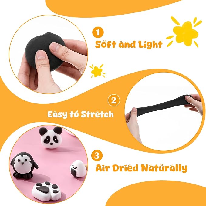 VioraWhite 72 Pcs 38oz Air Dry Clay Bulk Modeling Magic Ultra Lightweight Foam Modeling Clay for Kids Adults DIY Gifts Party Arts Crafts and School Project Supplies(Black)