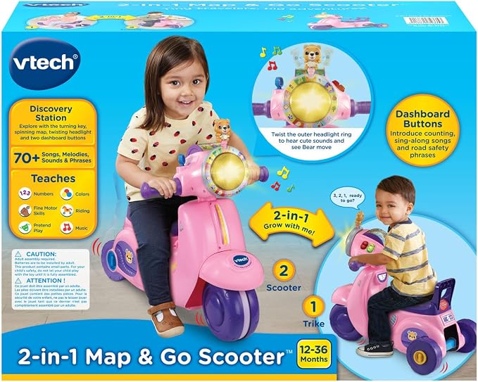 VTech 2-in-1 Map and Go Scooter for Toddlers, Pink