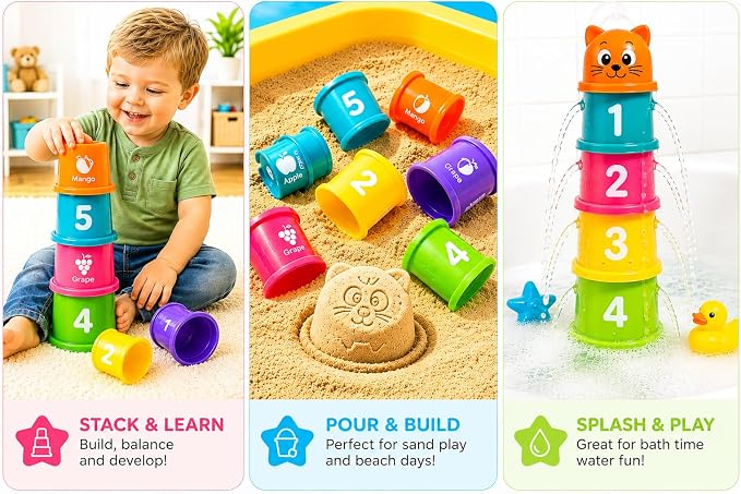 Shape Sorting Cube with Music & Lights - 6 in 1 Sensory Busy Cube Stacking Cups Activity Toy for Toddlers 18+ Months, Educational Learning Toys for Boys & Girls