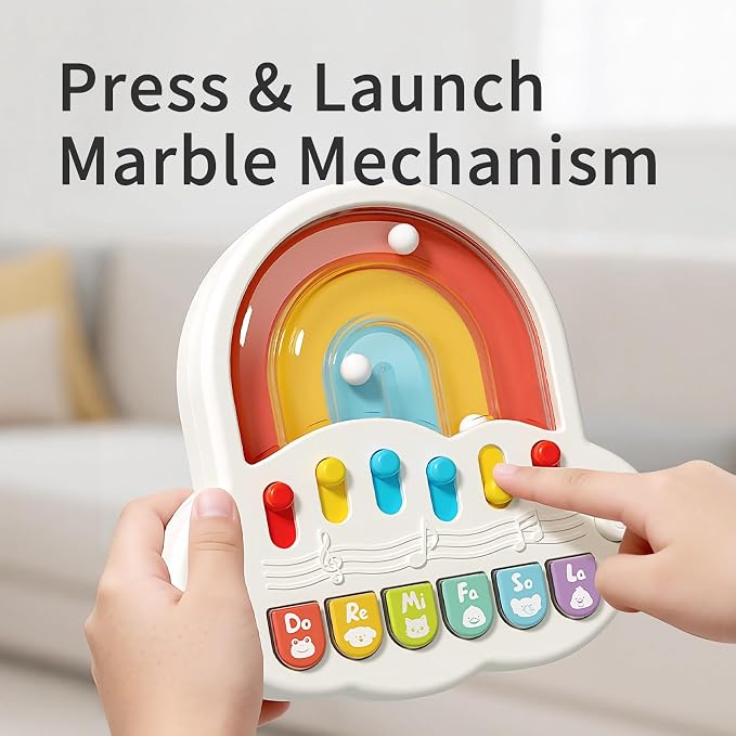 Baby Piano Toy 6 to 12 Months Light Up Music Keyboard Baby Toys for 6 9 12 18 Months with 4 Modes, 2-in-1 Musical Piano Toy with Marble Game, Sensory Infant Girl Toy 1 Year Old Boys Girls Gift