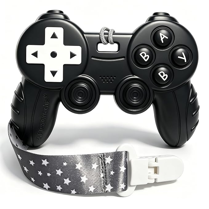 Cool Remote Game Control Teething Toy for Babies 0-6 6-12 Months,Game Controller Teether for Gamer Parents,Baby's First Valentines Day Gifts,Silicone Remote Chew Toys（Black