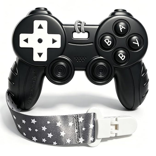 Cool Remote Game Control Teething Toy for Babies 0-6 6-12 Months,Game Controller Teether for Gamer Parents,Baby's First Valentines Day Gifts,Silicone Remote Chew Toys（Black