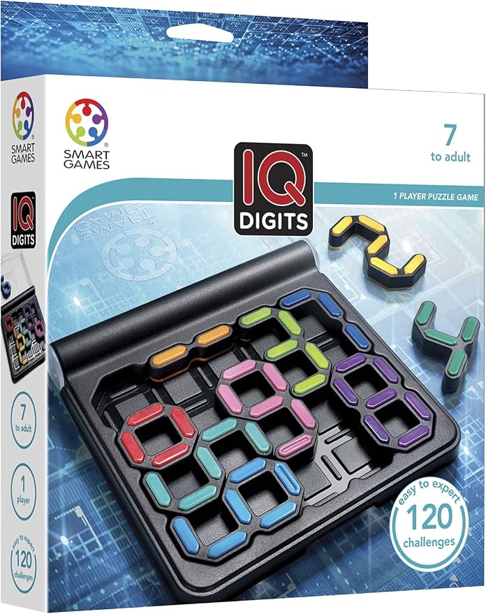 SmartGames IQ Digits – Compact Travel Logic Game with 120 Number Challenges, Math & Puzzle Brain Teaser for Kids & Adults, STEM Toy for Ages 7+, Portable Educational Game