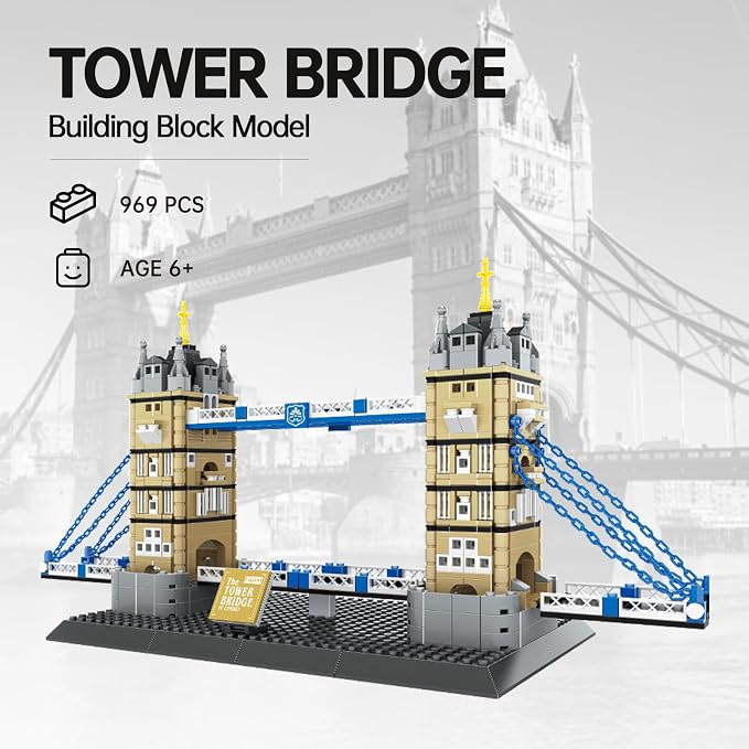 Tower Bridge Building Block Set 969 Pcs London Architecture Building Set for Adults & Teens Historic UK Landmark Model Kit Home Office Desk Decor Display Gift
