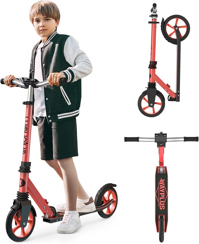 WAYPLUS KS1 Kick Scooter for Ages 6+,Kid, Teens & Adults. Max Load 240 LBS. Foldable, Lightweight, 8IN Big Wheels for Kids, Teen and Adults, 4 Adjustable Levels. Bearing ABEC9 FED Fitness