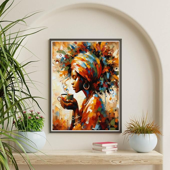 Paint by Numbers for Adults and Kids Beginner, African Black Woman Painting by Number Kits On Canvas, Number Artist Paint by Number Kit DIY Oil Painting Acrylic Paints, Home Wall Decor Gift 12X16inch