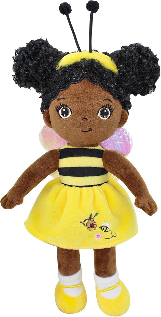 Black Baby Doll,Blacks Dolls African American Stuffed Toy,12” Rag Dolls for Girls Soft Gifts,Brown Doll Fairy Baby Toy plush toys for Christmas Birthday Party(SMALL-BLACK BEE)