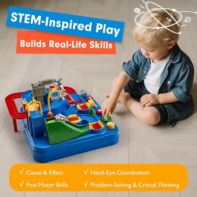 hahaland Toys for 3 Year Old Boys - Large Car Race Track for Toddlers 3-5, City Rescue Toy, Fine Motor Skill, STEM, Montessori Toys for 3 Year Old Girl Boy Gift, Emergency Vehicle Boy Toys Playset