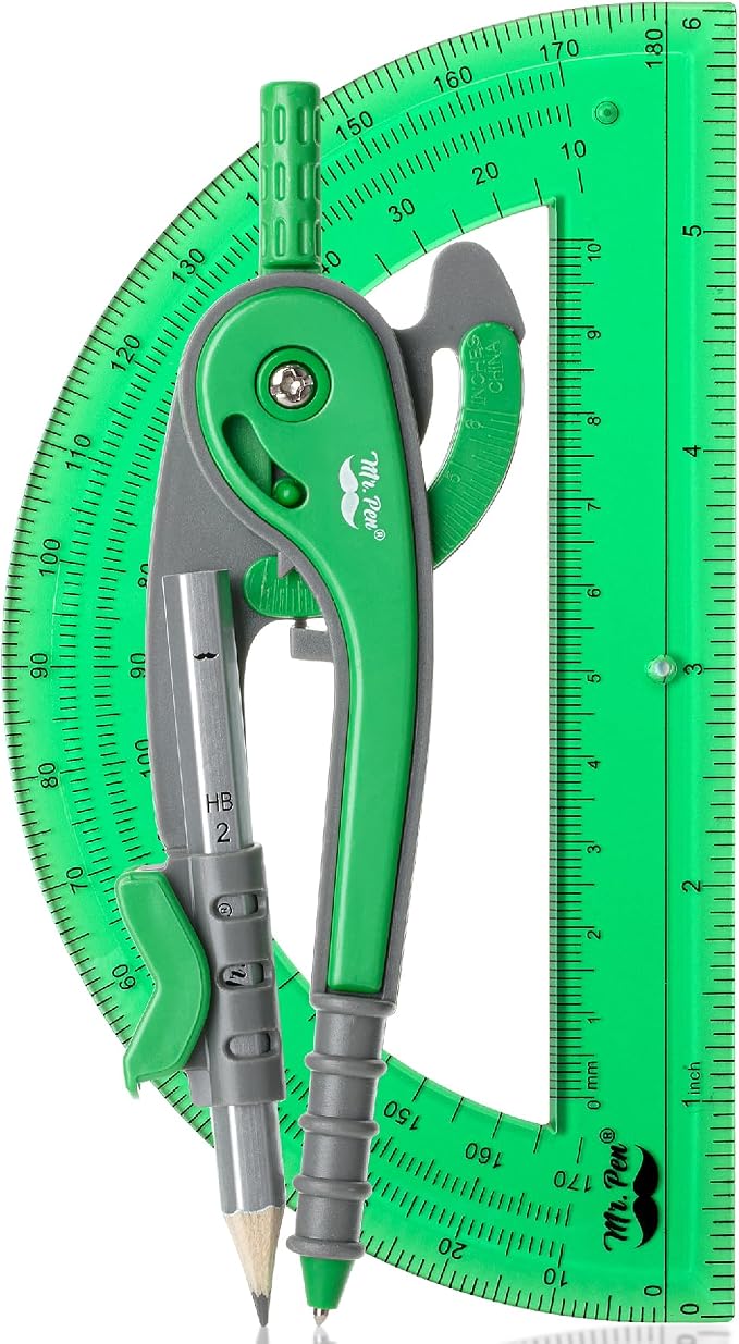 Mr. Pen- Geometry Compass and Protractor Set, 6 Inch Compass | 6 Inch Protractor, Drawing Tool for School, Clear Plastic, Easy Grip, Precision Design for Math, Art, Drafting, Architecture