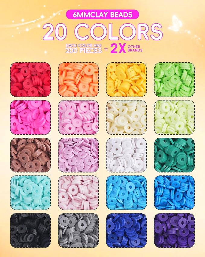 BestNow Clay Beads Bracelet Making Kit 5000 Pcs Friendship Bracelet Kits Flat Beads for Jewelry Making Polymer Heishi Beads Set for Bracelet Necklace DIY Crafts Gift for Girls Ages 6-12