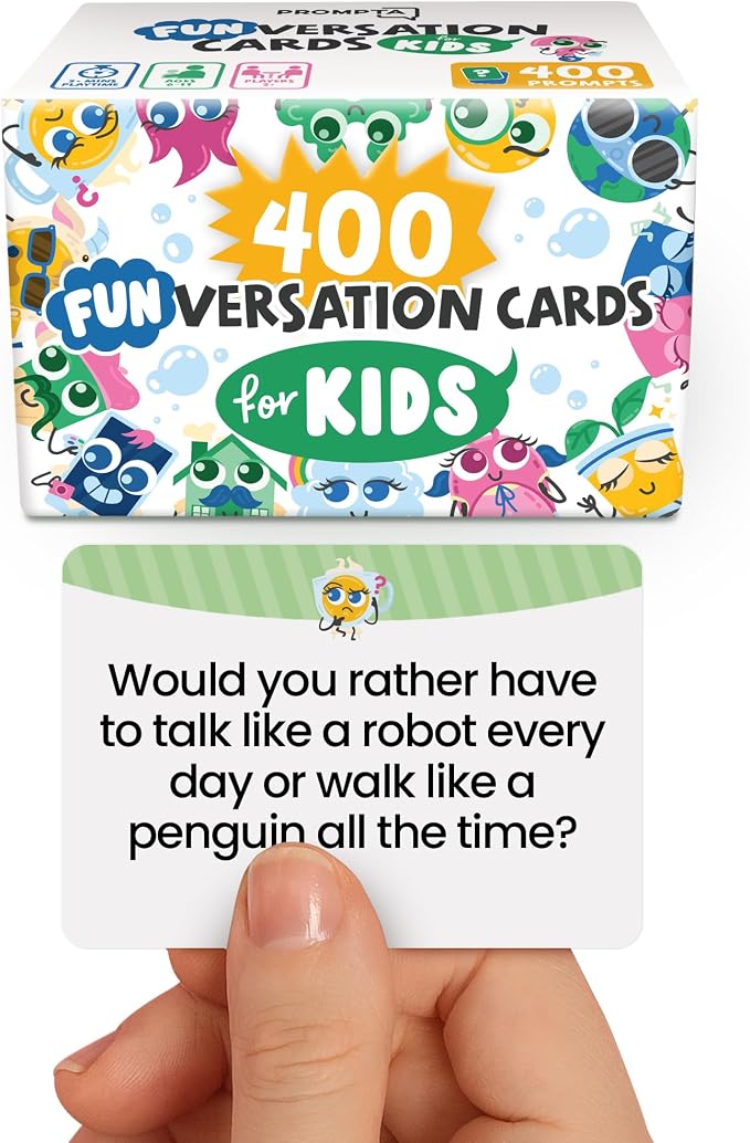 400 Silly Conversation Cards for Kids - 2.5" x 1.75" Cards with Interactive Activities and Funny Questions for Kids - Great for Hanging Out at Home, Long Road Trips, and Family Dinner Quality Time