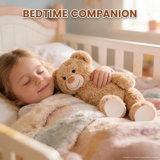 SuzziPals Teddy Bear Stuffed Animals, Microwavable Stuffed Animal Heating Pads for Heat Therapy, Stress Relief Toy for Anxiety, Cuddle, Companion, Bear Plush Gifts for Girls Boys Adults