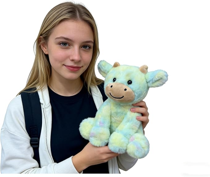 YUKOUQIAN Cute Cow Plush Stuffed Animal Doll Toy 8 inch for Girls Boys (sit Cow CAI Green