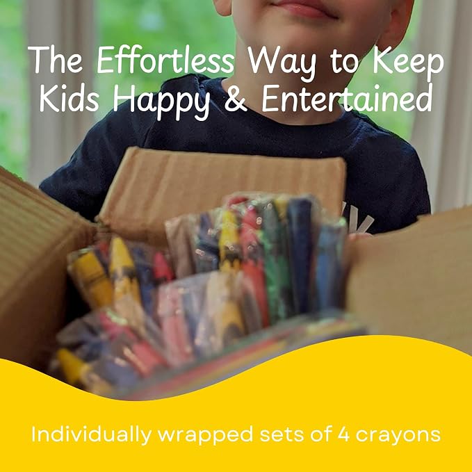 CrayonKing 100 Bulk Crayons, 25 Individually Wrapped 4-Packs | Non-Toxic, Perfect for Restaurants, Perfect for Classrooms, Perfect for Parties, Goodie Bag Fillers, 4 Assorted Colors