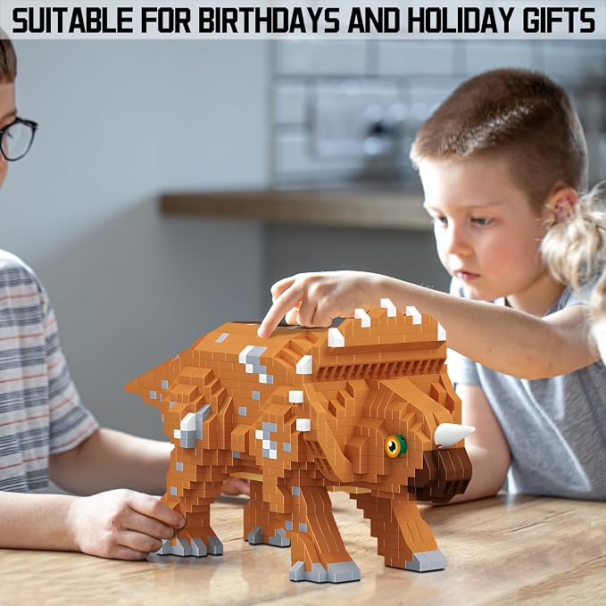 CSNRHG Dinosaur Triceratops Building Blocks Model Decor Micro Mini Blocks Toy Birthday for Age 6+ Children Adults Teens 1145 Pieces