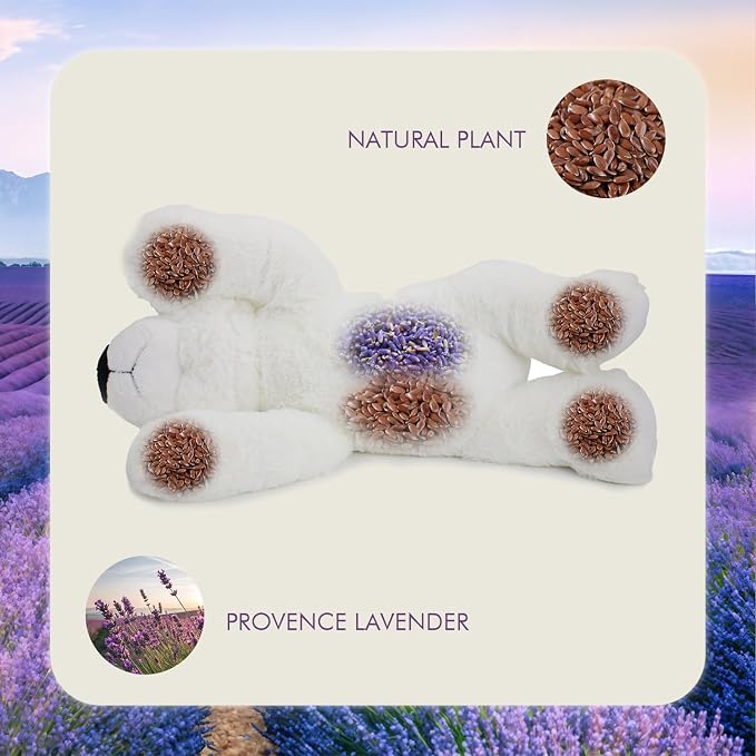 OSOCU® Microwavable & 1.8 LB Weighted Stuffed Animal - Polar Bear Heating Pad with Lavender & Tourmaline - Soothing Warm Heatable Plush Toy for Menstrual Cramps, Muscle Aches, Shoulder Tension