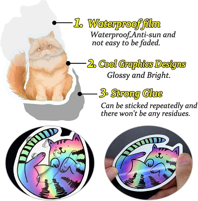 QTL Cat Stickers for Kids Cat Party Supplies Waterproof Vinyl Stickers for Water Bottle Laptop Stuff Gifts 50Pcs