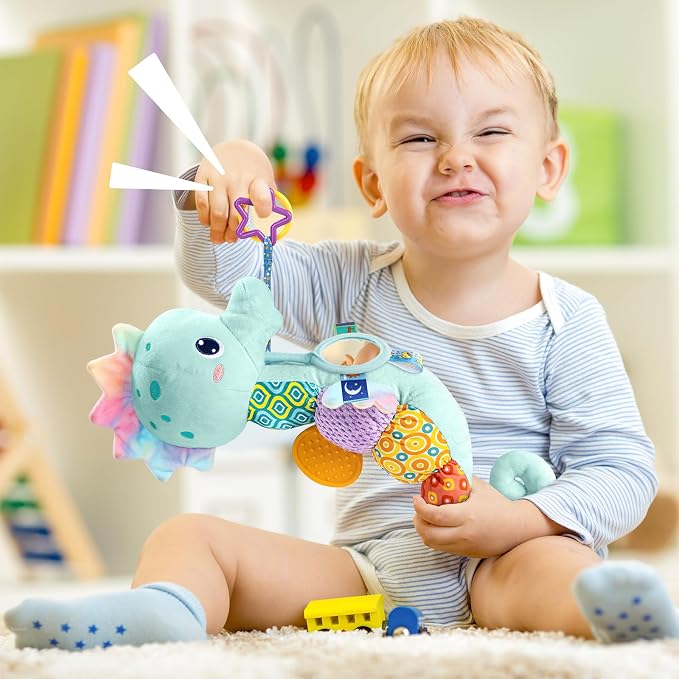 LIGHTDESIRE Baby Toys Sensory Musical Seahorse Soft Plush Stuffed Animals | Infant Toys with Teething Crinkle & Rattles for Newborn 0-3-6-12 Months Tummy Time Toys for Boys Girls Birthday Shower Gifts