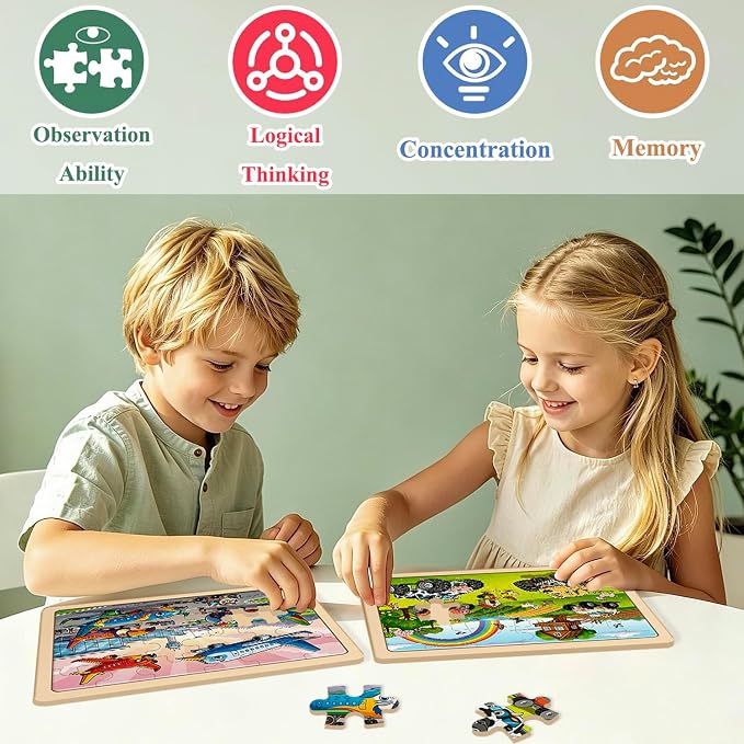 Puzzles for Kids Ages 3-5, Wooden Monster Truck Puzzles for Kids, 24 Piece Wooden Jigsaw Puzzles for Toddlers, Wood Puzzles for Kids Ages 4-6, Easter Basket Stuffers Gifts for Kids