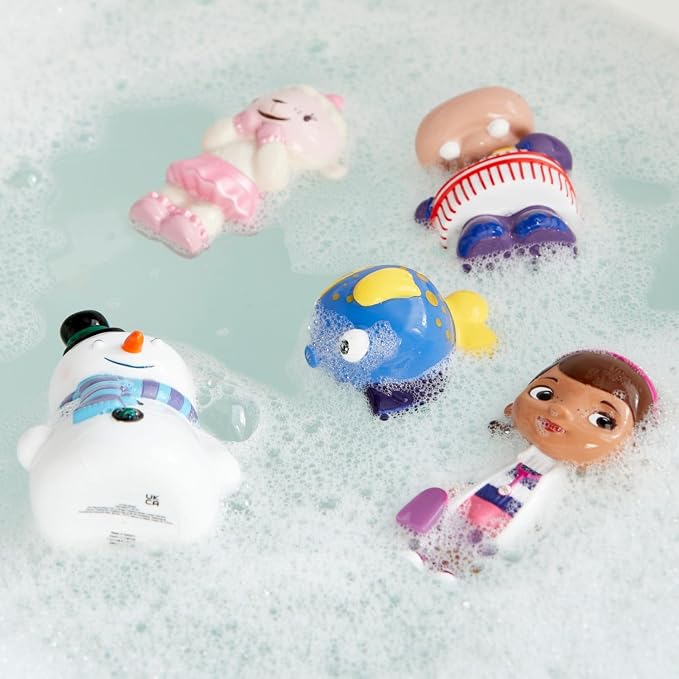 Disney Store Official Doc McStuffins Bath Toys Set - Includes 5 Detailed Toys with a Straining Storage Bucket - Bath Time Fun & Water Play Set for Kids