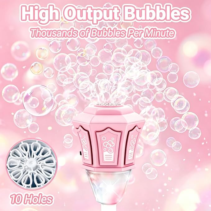 Automatic Bubble Machine for Kids, 47 Inch Vertical Adjustable Height & Handheld Bubble Blower, 10-Hole High Output Bubble Maker with Lights Music, Rechargeable Battery for Party Wedding Birthday