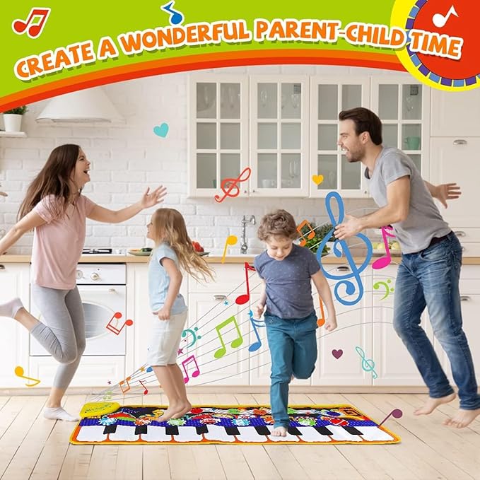 RenFox Baby Piano Mat with 25 Music Sounds, Kids Musical Playmat, Early Education Development Birthday Gift Music Toy for 1 2 3 Year Girls Boys, Piano Keyboard Touch Play Blanket for Easter Gifts