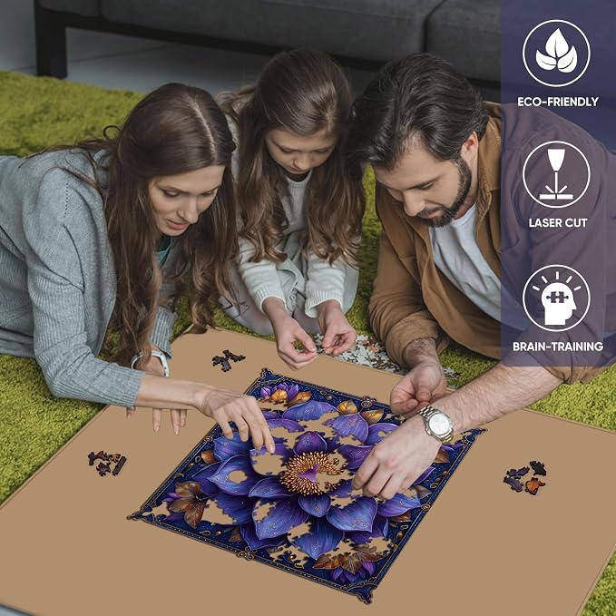 Mys Aurora Puzzles for Adults Mandala Flower Wooden Puzzles, 500 Pieces Unique Shaped Lotus Yoga Gifts Jigsaw Puzzles, for Yoga Lover, Fun Challenge Family Game 16.4'' x 16.5''