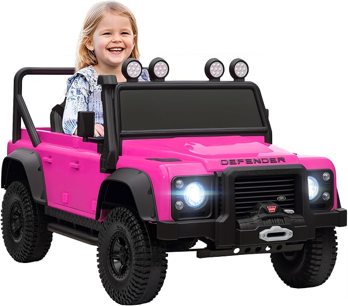 Qaba Land Rover 110SVX Licensed Electric Car for Kids, 12V Battery Powered Kids Ride On Car with Remote Control, Dual Motors, Spring Suspension, LED Lights, 3 Speeds Ride On Truck, Pink