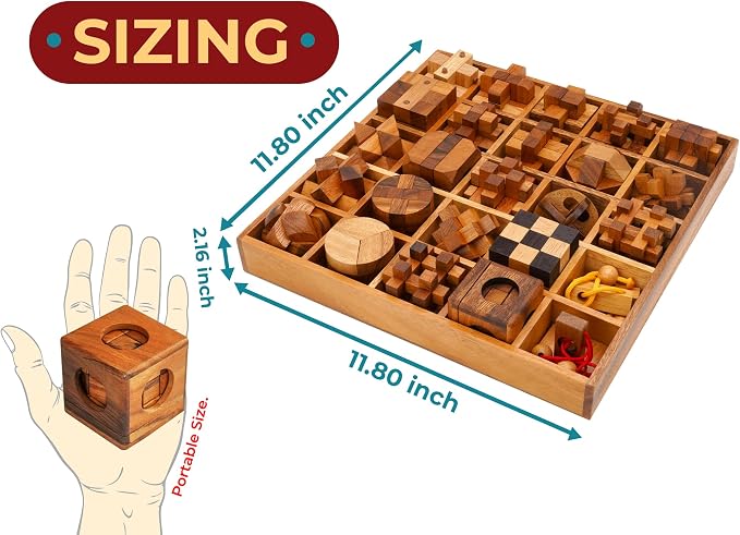 BSIRI 25 in 1 Wooden Brain Teaser Puzzles for Adults and Teens Interlocking 3D Mini Wood Mind Games Hand and Mind Puzzle Teasers Assembly & Disentanglement Set Toys Coffee Table Games Gift