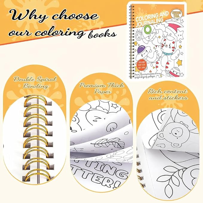Prudiut Coloring Book Set with 24-Color Acrylic Markers & Stickers, Ages 14+ Travel Sketch Book, 60 Pages 150gsm Thick Paper (7x8.3in) Spiral Bound Art Supplies