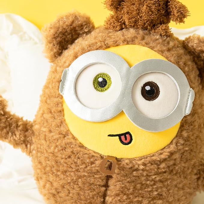 MINISO 11" Bob+Tim Costume Minions Plush Toy, Cute Sleeping Bedding Stuffed Animals Kawaii Plushies Pillow for Kids Boys Girls