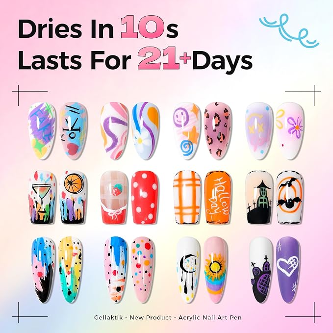 12 Colors Nail Art Pens Set, 3D Nail Polish Pens, Quick-Drying Acrylic Paint Markers, 0.7mm Dotting Painting Liner Brush for DIY Nail Design, Home & Salon Manicure Tools