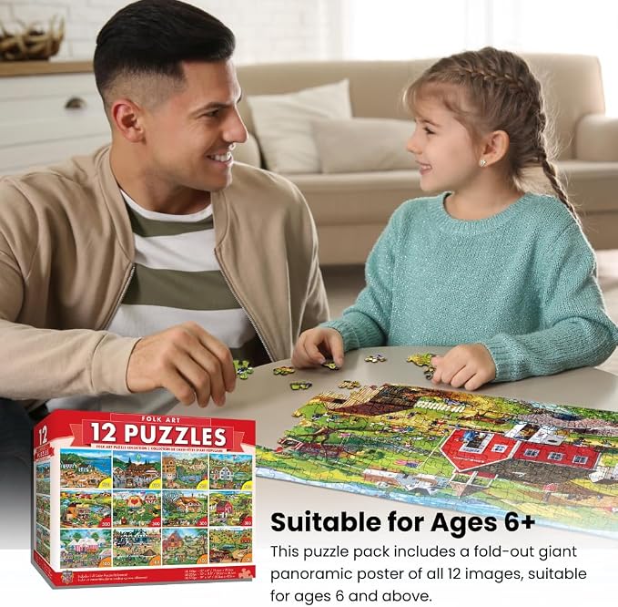 MasterPieces 12 Pack Jigsaw Puzzles for Adults, Family, Or Kids - Artist Gallery 12-Pack Bundle - 500, 300, and 100 Piece Puzzles