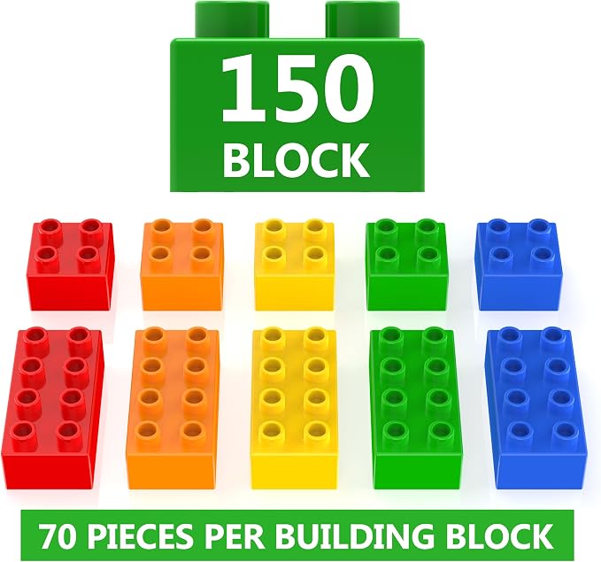 150 Pcs Jumbo Building Blocks Set for Toddlers (100 Square & 50 Rectangle) | Compatible Big Construction Bricks in 5 Colors | Kids Ages 3+ STEM Toy