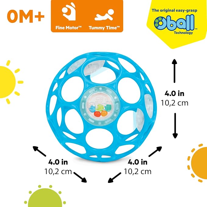 Bright Starts Oball Easy-Grasp Rattle BPA-Free Infant Toy in Blue, Age Newborn and up, 4 Inches