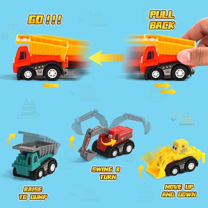 Fajiabao Construction Toy Cars for Toddlers 1-3 Boy Toys Mini Pull Back Cars Small Truck Sensory Bin Bulk & Goodie Bag Stuffers Party Favors for Kids 3-5 (Color Random)