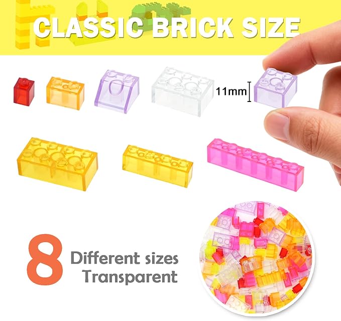 Classic Transparent Clear Bulk Bricks, 300 Pieces Parts Pack Creative Blocks Box Blocks Set for Girls in Random Color - Mixed Shape