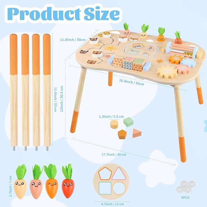 Wooden Activity Table, 6-in-1 Montessori Activity Table for Toddlers, Activity Center for Babies Aged 1–3, Sensory Toys, for Boys and Girls 1+ Years Old