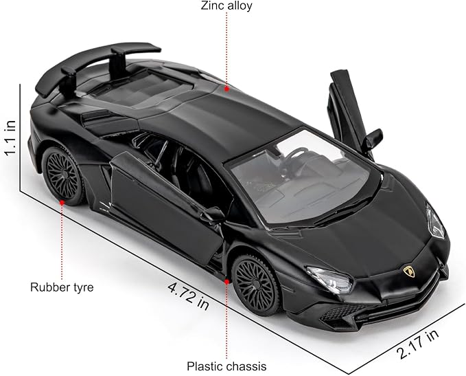 TGRCM-CZ 1/36 Scale Lamborghini Aventador LP770-4 Casting Car Model, Zinc Alloy Toy Car for Kids, Pull Back Vehicles Toy Car for Toddlers Kids Boys Girls Gift (Black)