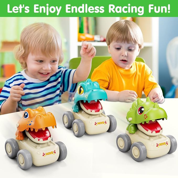 MOONTOY Baby Car Dinosaur Toys for 3 4 5 6 7 8 Year Old Boy Press and Go Cars for Toddlers 3+, Push Go Dino Cars Toddler Toys Baby Toys Easter Basket Stuffers 1st Birthday Gifts