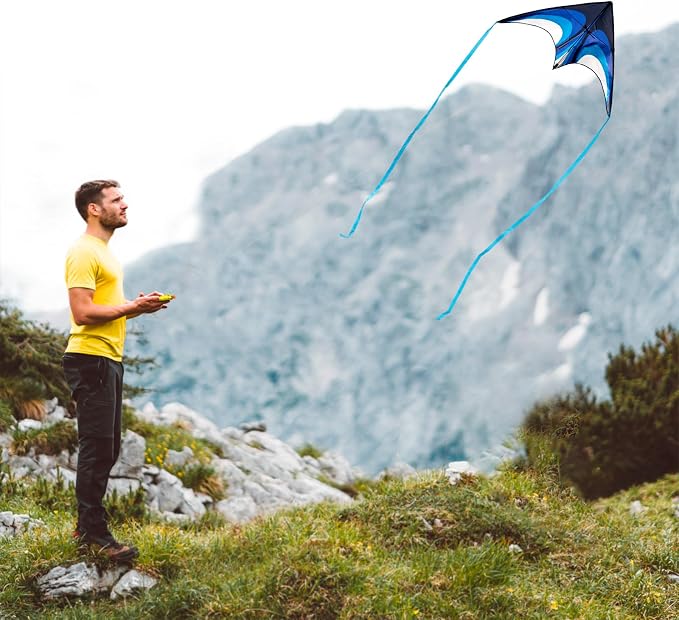 Delta Kite Set for Kids and Adults,Extremely Easy to Launch for Beginners, Perfect for Beaches and Parks,ites for Beach Trip Park Family Outdoor Games and Activities (Speed Triancle - BL, 1)