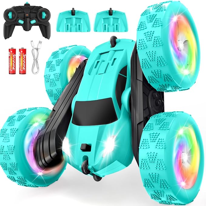 Remote Control Car, Stunt RC Cars, 2.4GHz Double Sided 360° Flips RC Crawler, Outdoor Toys for Kids Ages 4-8, Upgraded USB-C Modular Battery, 5 6 7 8 9 10 +Year Old Boys Birthday Gifts MintGreen
