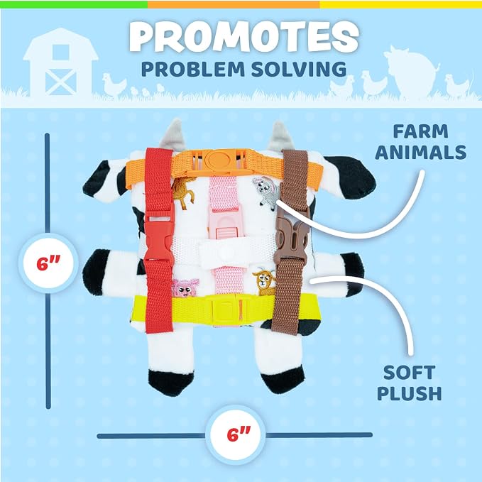 Buckle Toys Bessie Cow Learning Activity Toddler Toy | Plane Travel Essential, Develop Motor Skills, Problem Solving