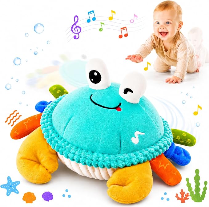 Baby Toys for 12 18 Months - Musical Crawling Dancing Bouncing Learning Crab Plush Toy - Infant Tummy Time Sensory Toys for Toddlers 1-3 Year Old Boys & Girls Easter Christmas Birthday Gifts